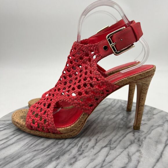 Donald J Pliner Heel Women 9 Sania Cork Caged Stiletto Slingback Pink Buckle - Picture 4 of 13